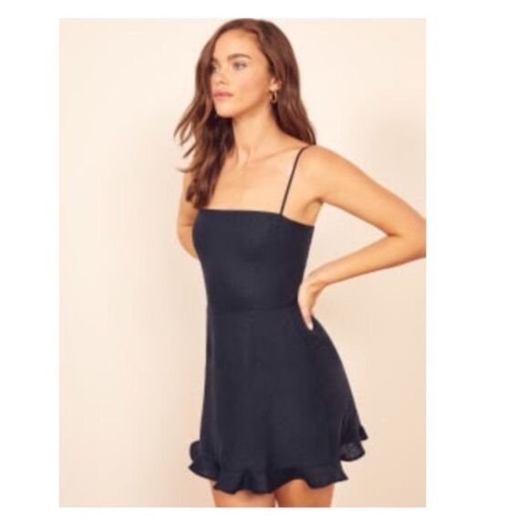 Reformation Kieran Mini Blue Dress Navy Size 0 - Picture 4 of 8
